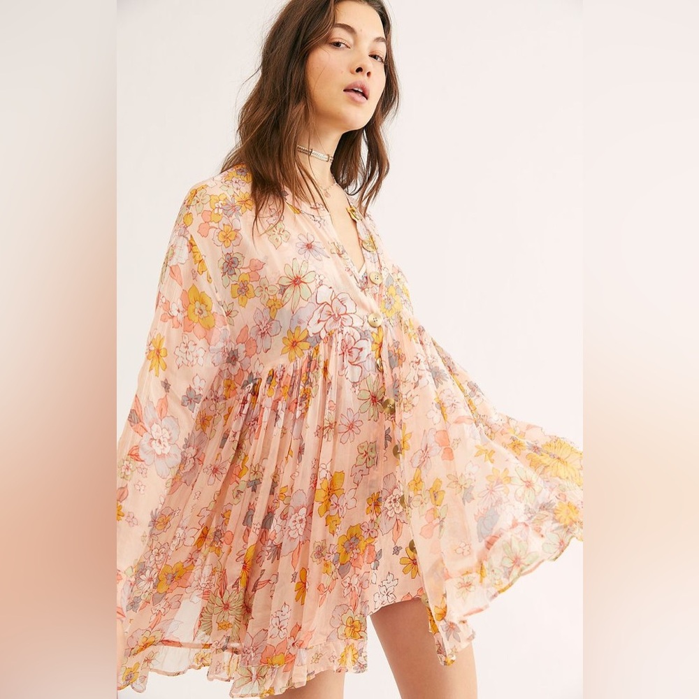 Free People‎ Floral Everything and More Flowy Tunic Dress | Blush Pink | Small